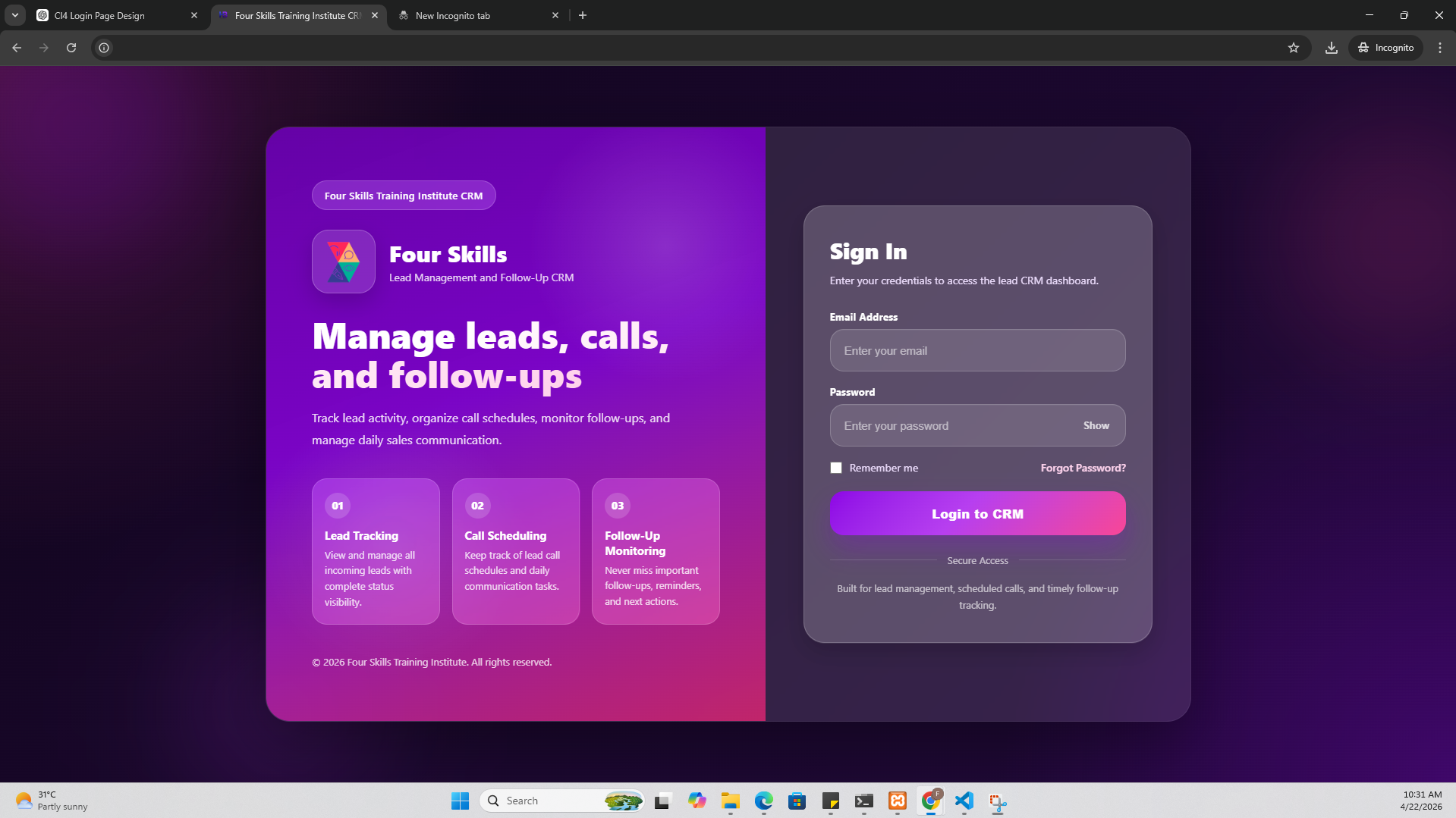 Four Skills CRM Desktop Preview