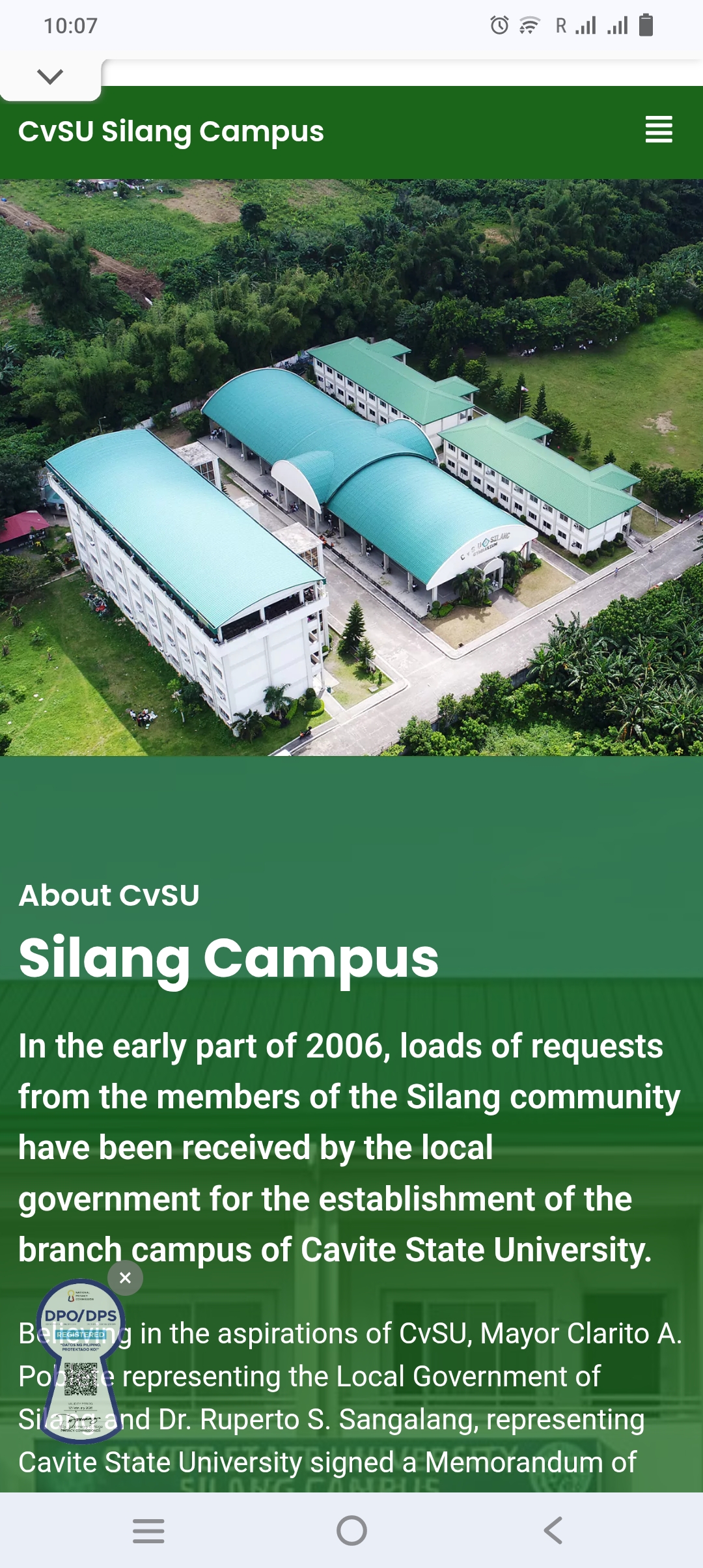 Cavite State University Silang Campus Website Mobile Preview