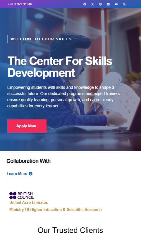 Four Skills Training Institute Website Mobile Preview