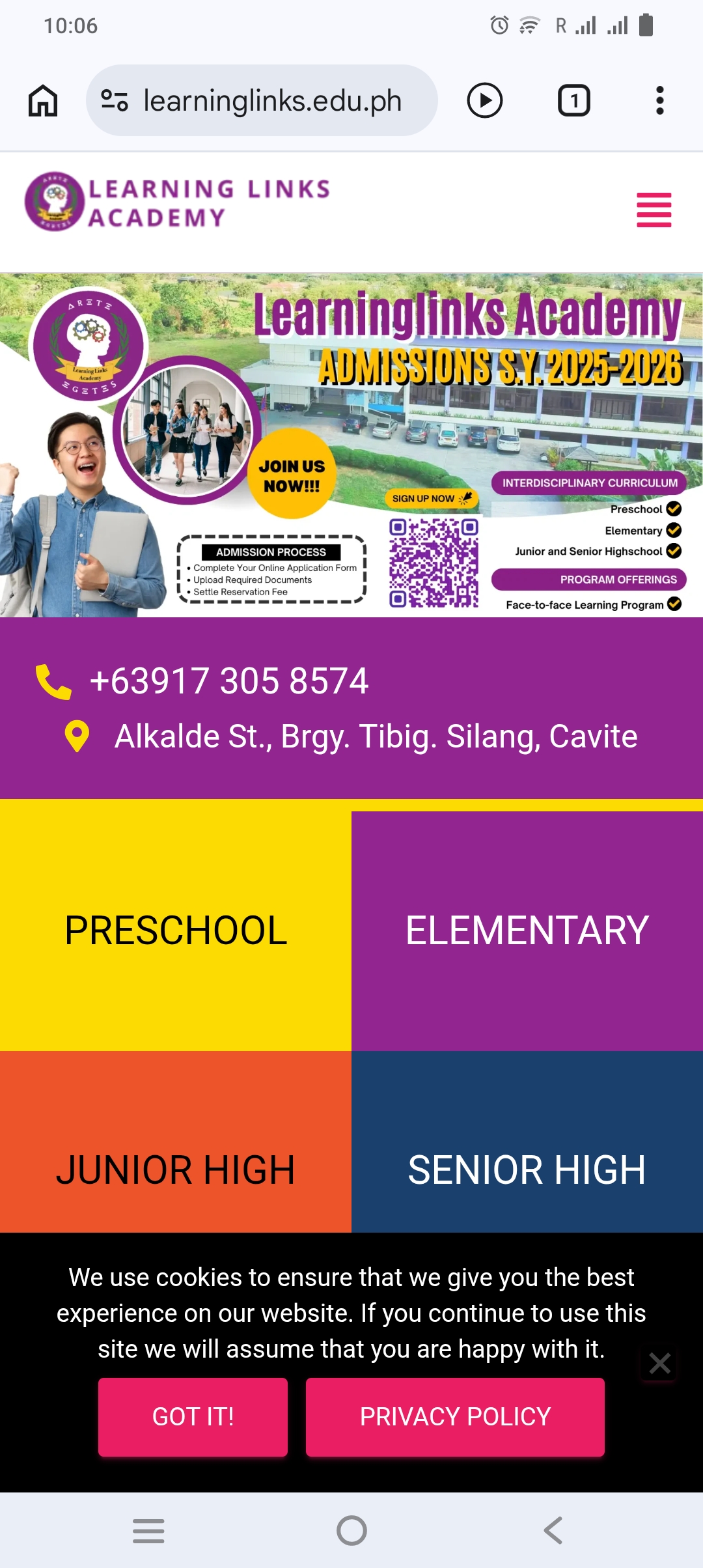 Learning Links Academy Website Mobile Preview